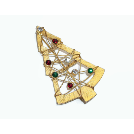 Vintage Large Textured Gold Wire Christmas Tree Brooch Openwork Casual Corner