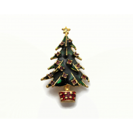 Vintage Enamel Christmas Tree Brooch Gold with Green and Red Enamel Vintage Enamel Christmas Tree Brooch Gold with Green and Red Enamel