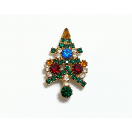 Vintage Small Prong Set Crystal Rhinestone Christmas Tree Brooch Pin High End