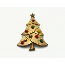 Vintage Shabby Tarnished Gold Christmas Tree Pin Brooch Made in Taiwan