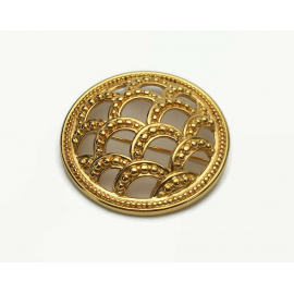 Vintage Monet Round Domed Gold Shield Brooch Scalloped Openwork Fish Scale Design Statement Lapel Pin Vintage Monet Pin Round Domed Gold Shield Brooch Scalloped Fish Scale Design