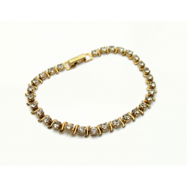 Vintage 7 inch Rhinestone Tennis Bracelet Gold with Prong Set Clear Rhinestones Snap Lock Clasp Women's Bracelet Vintage 7 inch Rhinestone Tennis Bracelet Gold with Prong Set Clear Rhinestones