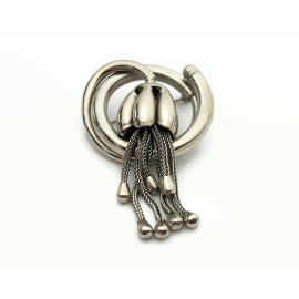 Vintage Mid Century Modern Abstract Silver Brooch Floral Design Metal Pin