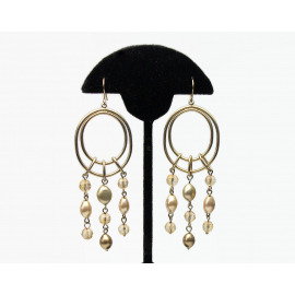 Vintage Gold and Champagne Bead Dangle Earrings Hook Earrings 3.5" Boho Jewelry