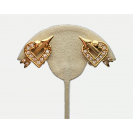 Vintage Signed Swarovski Swan Gold Heart and Cupid's Arrow Clip on Earrings