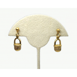 Vintage Tiny Gold Basket Dangle Earrings for Pierced Ears Easter Basket Earrings