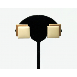 Vintage Monet Cream White Enamel and Gold Clip on Earrings Square Geometric Jewelry Vintage Monet Cream White Enamel and Gold Clip on Earrings Square Geometric