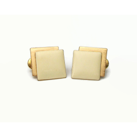 Vintage Monet Square Cream White Enamel and Gold Clip on Earrings Geometric