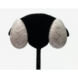 Vintage Monet Textured Silver Clip on Earrings Ovoid Egg Shaped Patterned Chevron Statement Earrings Signed Monet Jewelry Vintage Monet Textured Silver Clip on Earrings Ovoid Egg Shaped Chevron Pattern