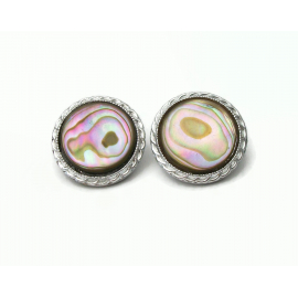 Vintage Abalone Mother of Pearl Clip on Earrings Round Silver Earrings with Abalone Shell MOP Made in Japan 1950s Vintage Abalone Mother of Pearl Clip on Earrings Round Silver Japan 1950s