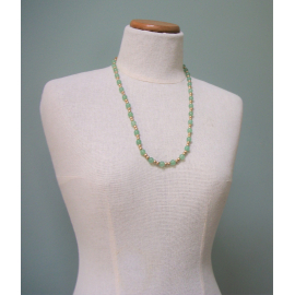 Vintage Faux Jade Glass Bead Necklace Green and Gold Adjustable 25" to 28" long