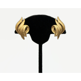 Vintage Crown Trifari Abstract Brushed Gold Brutalist Clip on Earrings