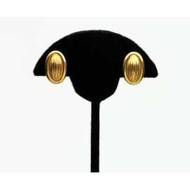 Vintage Crown Trifari Gold Clip on Earrings Small Oval Ribbed Design