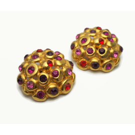 Vintage Signed Ben Amun 24K Gold Plated Huge Statement Clip on Earrings Big Gold