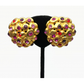 Vintage Signed Ben Amun 24K Gold Plated Huge Statement Clip on Earrings