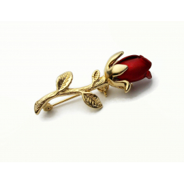 Vintage Red Rosebud Brooch Lapel Pin Gold and Red Rose Flower Pin Valentines Day