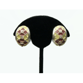 Vintage Yellow and Burnt Sienna Brown Argyle Clip on Earrings Argyle Pattern