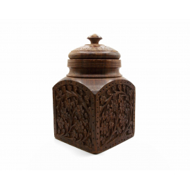 Vintage Hand Carved Wood Spice Jar  Made in India Wooden Box with Lid Solid Wood Canister Vintage Hand Carved Wood Spice Jar Made in India Wooden Box with Lid Solid Wood