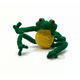 Amigurumi Frog with Posable Limbs Green and Yellow Crochet Frog with Red Eyes
