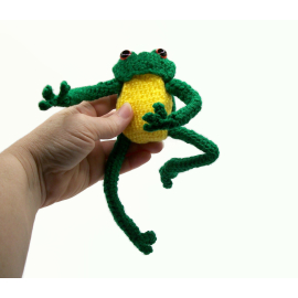 Amigurumi Frog with Posable Limbs Green and Yellow Crochet Frog with Red Eyes