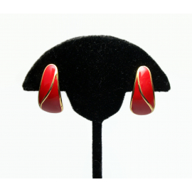 Vintage Trifari Red Enamel Clip on Earrings Red and Gold Vintage Trifari Red Enamel Clip on Earrings Red and Gold