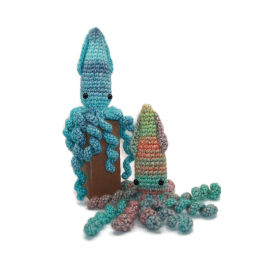 Amigurumi Crochet Squid Small Stuffed Animal Plushie Desk Decor Rainbow Squid