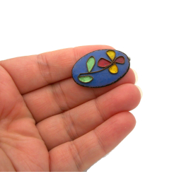 Vintage Copper Flower Brooch Pin with Blue Red Yellow Green Enamel Floral Design