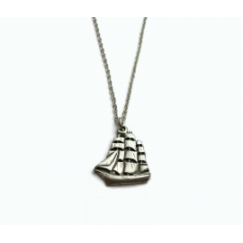 Pewter Sailing Ship Pendant Necklace Pewter Silver Tall Ship Vintage Frigate 18" Chain Pewter Sailing Ship Pendant Necklace Pewter Silver Tall Ship 18 inch Chain
