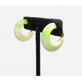 Vintage Lime Green and Cream Swirl Plastic Clip On Hoop Earrings 1" Lightweight