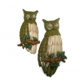 Vintage 1969 Sexton Metal Owl Wall Plaques   Avocado Olive Green Brown & Tan Owl Bird Home Decor 1960s Wall Hangings Art Vintage 1969 Sexton Metal Owl Wall Plaques Avocado Olive Green 1960s Home Decor