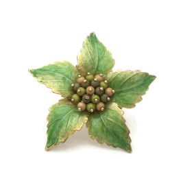 Vintage Green Poinsettia Brooch Liz Claiborne Floral Lapel Pin Christmas Flower