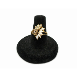 Vintage Signed Uncas Faux Opal and Clear Rhinestone Gold Cocktail Ring