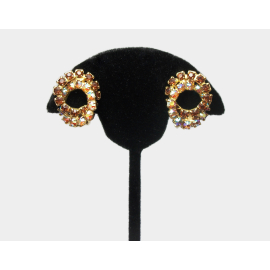 Vintage Topaz & AB Crystal Clip On Earrings Double Entwined Circles Formal