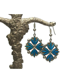 Vintage Silver Tone Faux Turquoise Dangle Earrings French Hooks