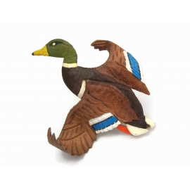 Vintage Leather Mallard Duck Brooch Hand Tooled Hand Painted Leather Lapel Pin