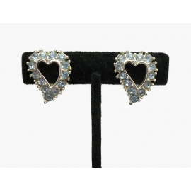 Vintage 1950s Sarah Coventry Heart Clip On Earrings Blue Rhinestones March