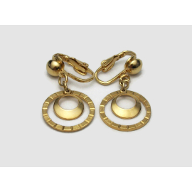 Vintage Gold Hoop Dangle Clip on Earrings Double Gold Rings Drop Earrings
