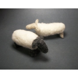 Needlefelted Primitive Sheep Pair Black and White Sheep Needle felt Fiber Art