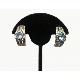 Vintage Avon Silver Faux Marcasite Clip on Earrings Aquamarine Blue