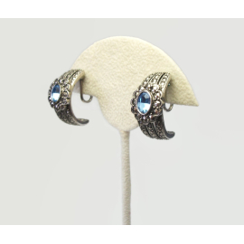 Vintage Avon Silver Faux Marcasite Clip on Earrings Aquamarine Blue