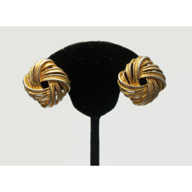 Vintage Square Silver and Gold Knot Clip on Earrings Mixed Metals