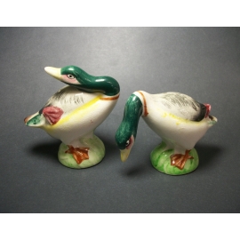 Vintage Ceramic Duck Salt and Pepper Shakers Set with Cork Stoppers Mid Century