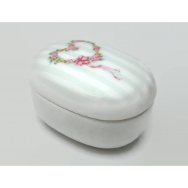 Vintage Otagiri Porcelain Trinket Ring Box Made in Japan Pink White Grey Stripes