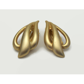 Vintage Gold Clip on Earrings Abstract Design Matte Finish