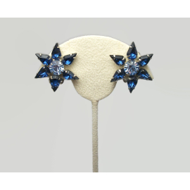 Vintage Sapphire and Aquamarine Blue Crystal Star Clip on Earrings