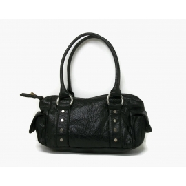 Vintage Benetton Black Faux Leather PVC Handbag Shoulder Bag Purse