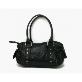 Vintage Benetton Black Faux Leather PVC Handbag Shoulder Bag Purse, Zipper Closure, Side Pockets, Inside Pockets, United Colors of Benetton Vintage Benetton Black Faux Leather PVC Handbag Shoulder Bag Purse