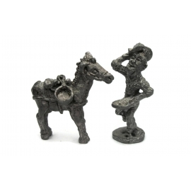 Vintage Pewter Miniature Horse and Cowboy Signed by Artist JB Prospector & Pony