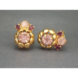 Vintage Amethyst Purple Crystals Gold Clip on Earrings Purple Rhinestone February Birthstone Formal Clip Earrings Floral Wedding Jewelry Vintage Faux Amethyst Crystals Gold Clip on Earrings Purple Rhinestone