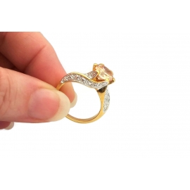 Vintage Women's Champagne Crystal Gold Ring with Silver Accents  Size 6 3/4 to 7